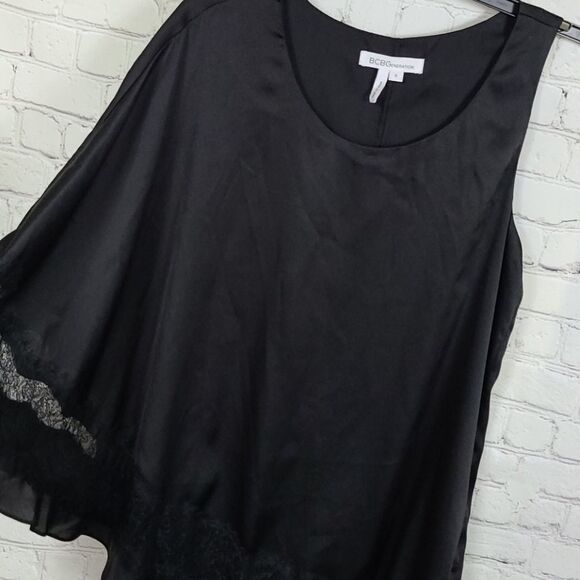 BCBGENERATION Silky Soft Black Lace One Shoulder Drape Alana Formal Slip Dress - Picture 4 of 8